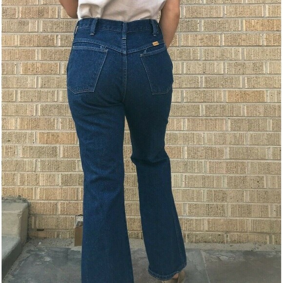Vtg 80s Rustler wide leg dark wash flare jeans 28.5" dark denim casual everyday - Picture 7 of 11